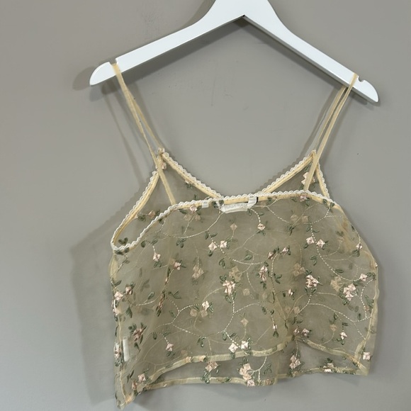 Anthropologie Naf Naf Top Sheer Floral Beige Nude Tank Top Sz M - Picture 2 of 8